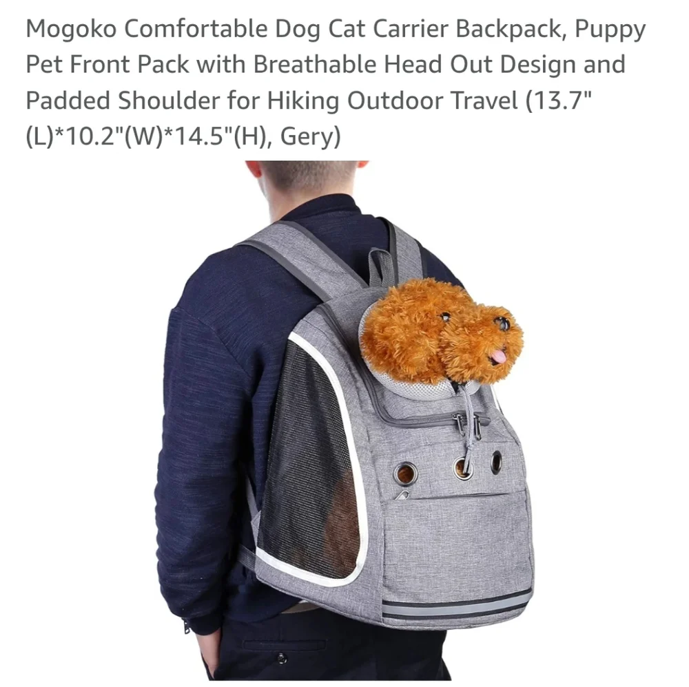 Comfortable Dog Cat Carrier Backpack, Puppy Pet Front Pack with head whole